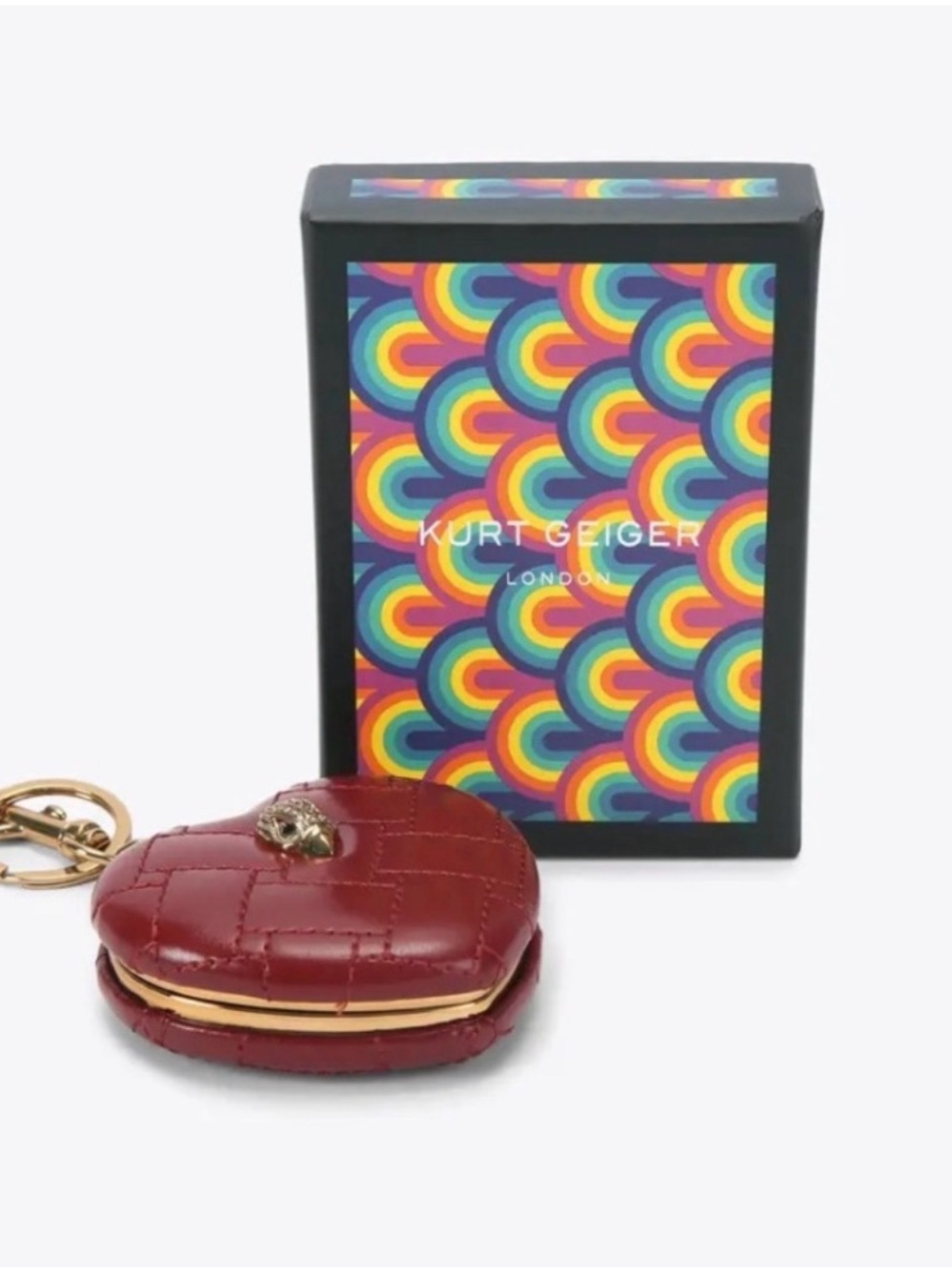 Kurt Geiger Red Quilted Heart Shaped Compact Mirror - Red and Gold NIB